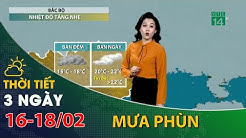 Thời tiết 3 ngày tới (16/02 đến 18/02):Đông Bắc Bộ có hiện tượng mưa nhỏ, mưa phùn